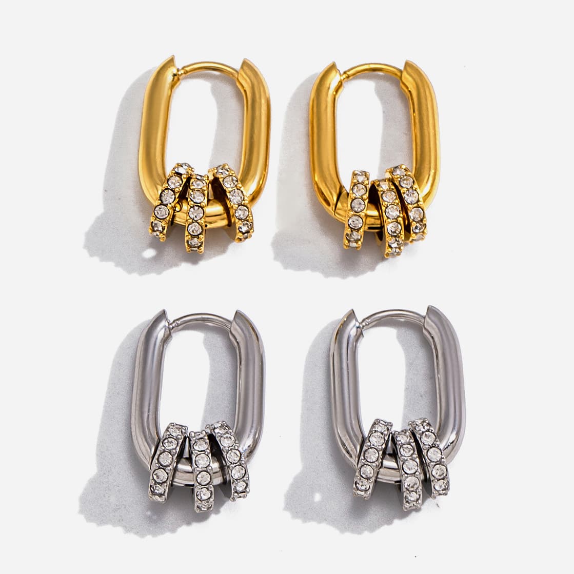 Crystal Charm Hoop Earrings 