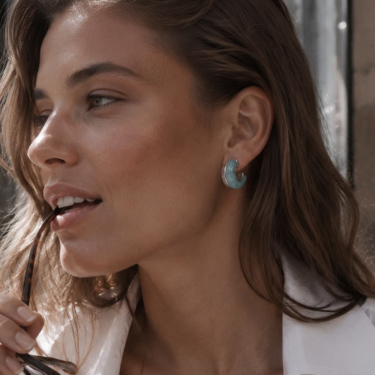 Marble Resin Hoop Earrings – Green