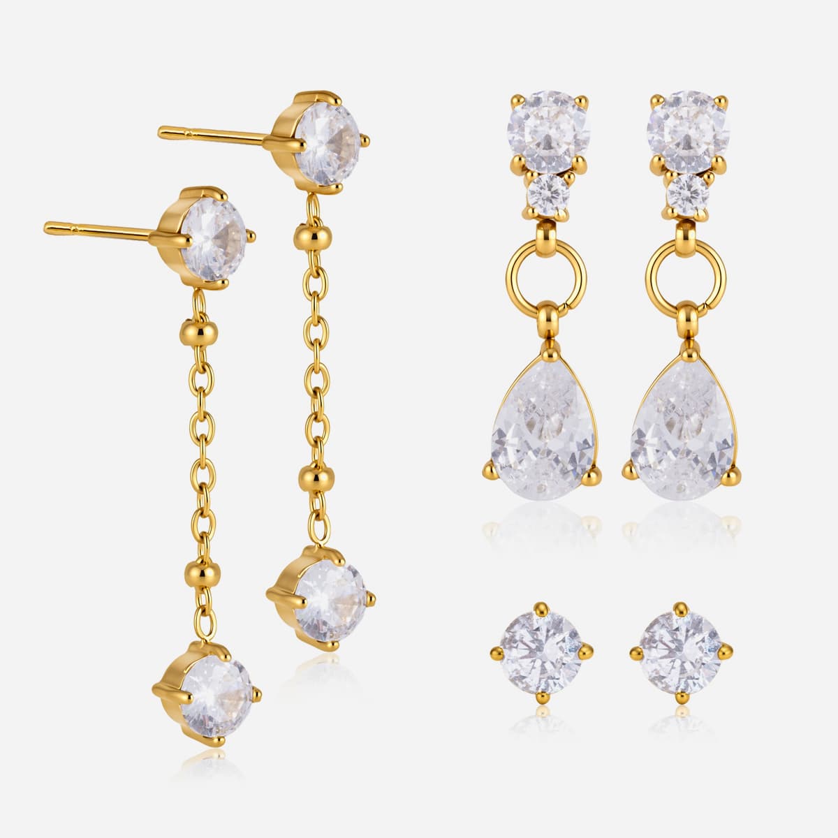 Crystal Earring Set – Gold