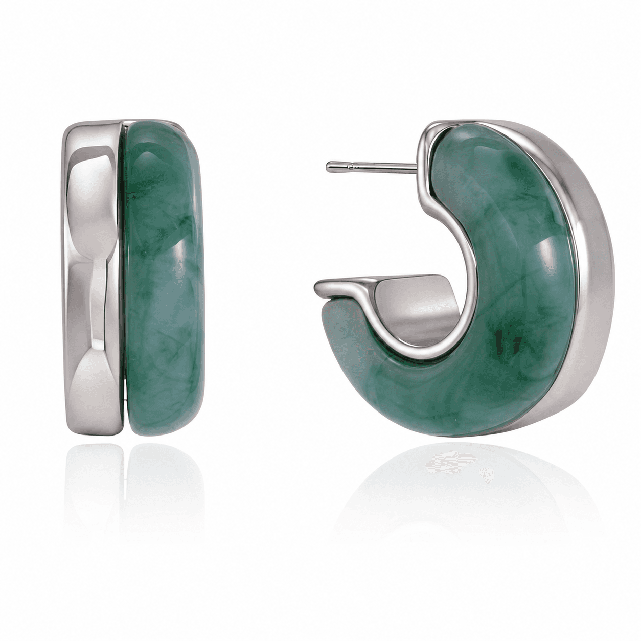 Marble Resin Hoop Earrings – Green