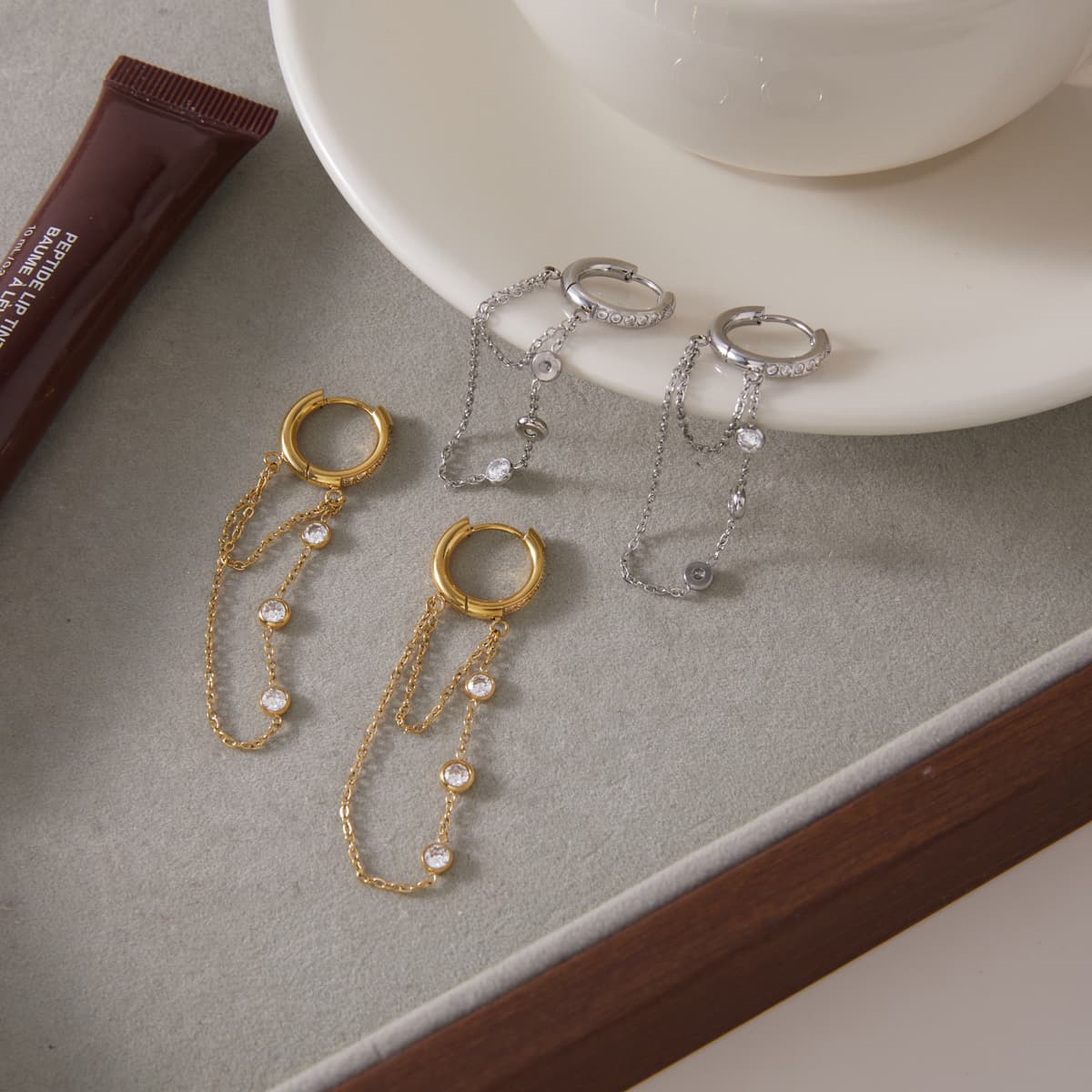 Crystal Chain Drop Earrings 