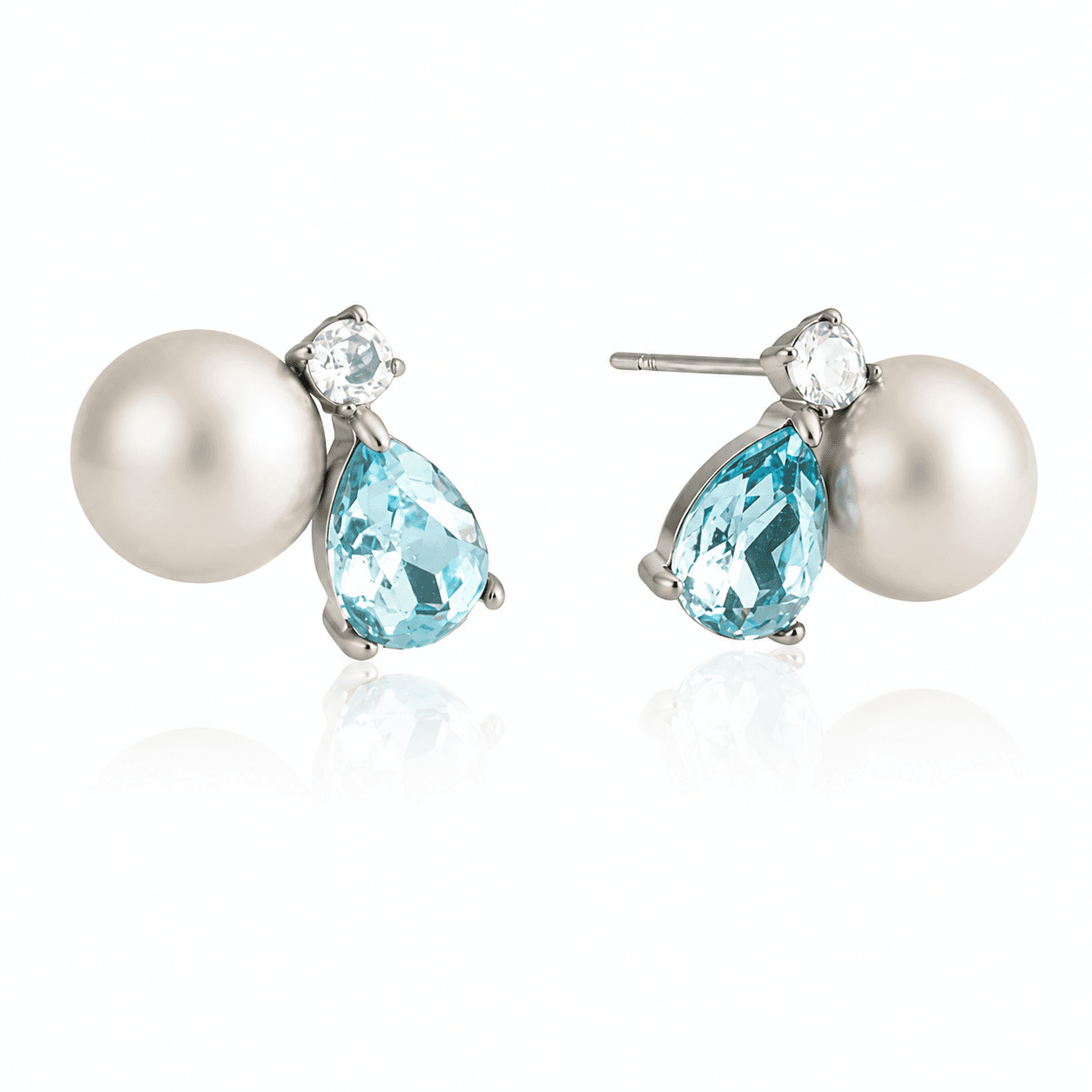 Pearl & Blue Crystal Stud Earrings 