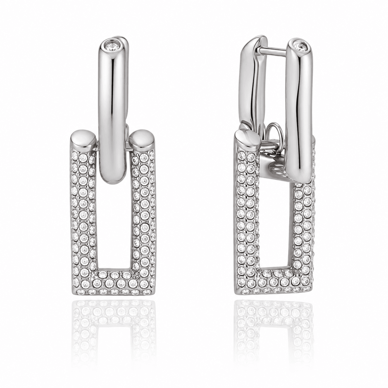 Crystal Drop Hoop Earrings – Silver