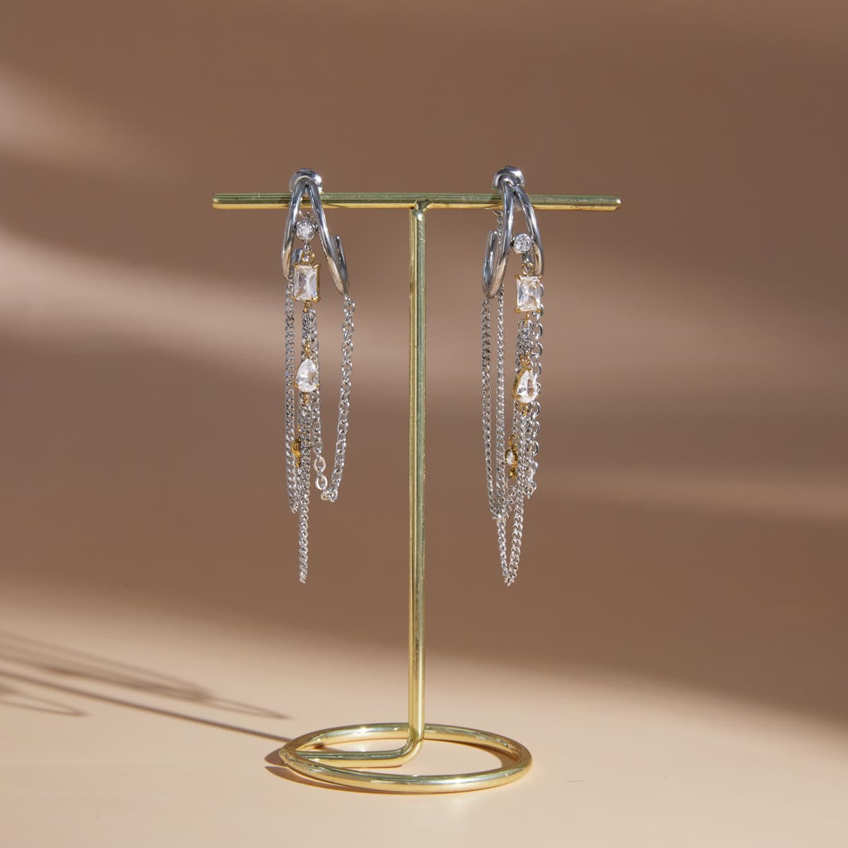 Crystal Chain Drop Earrings – Two-Tone