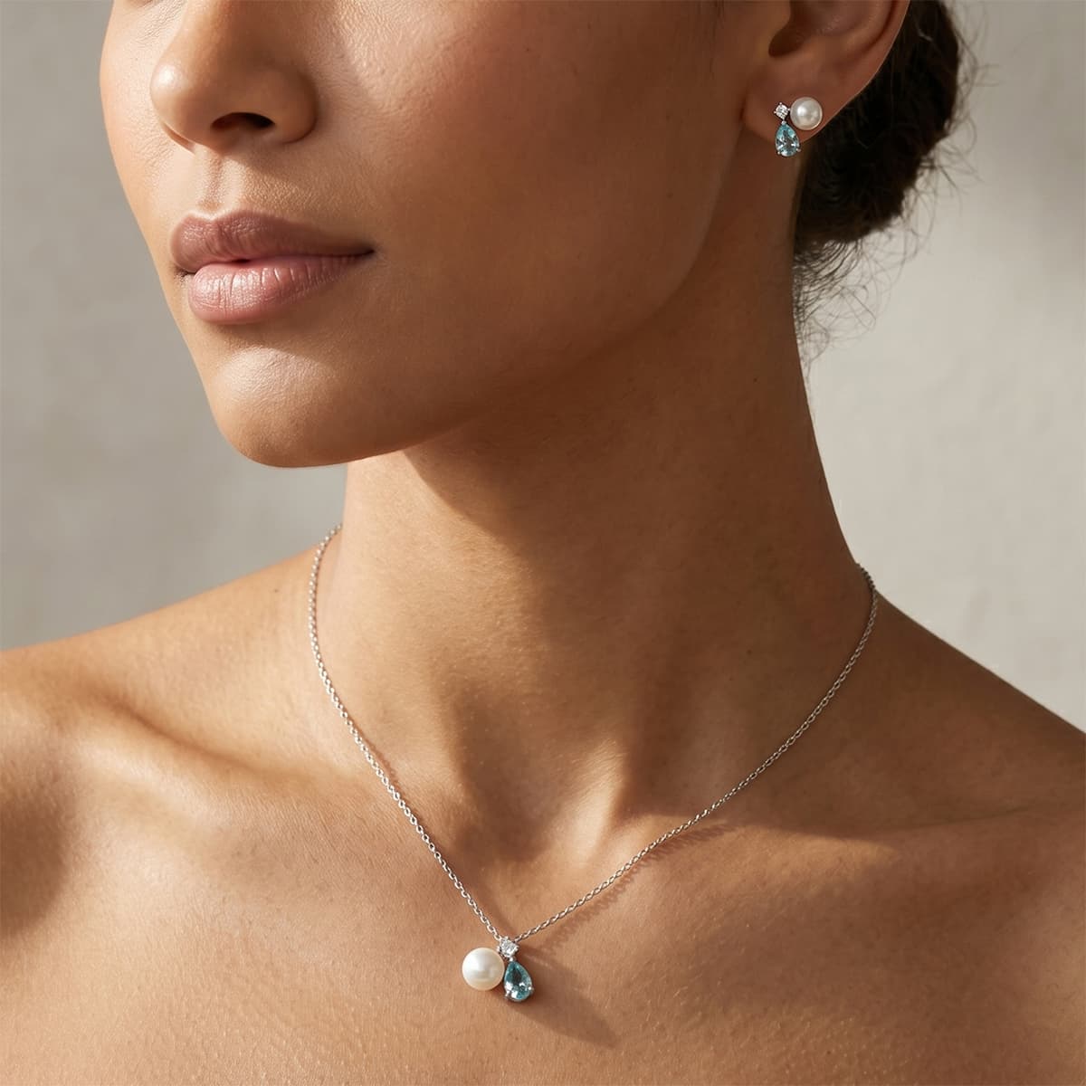 Pearl & Blue Crystal Stud Earrings 