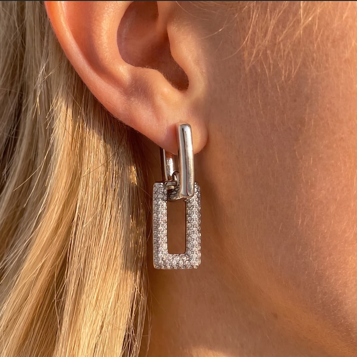 Crystal Drop Hoop Earrings – Silver