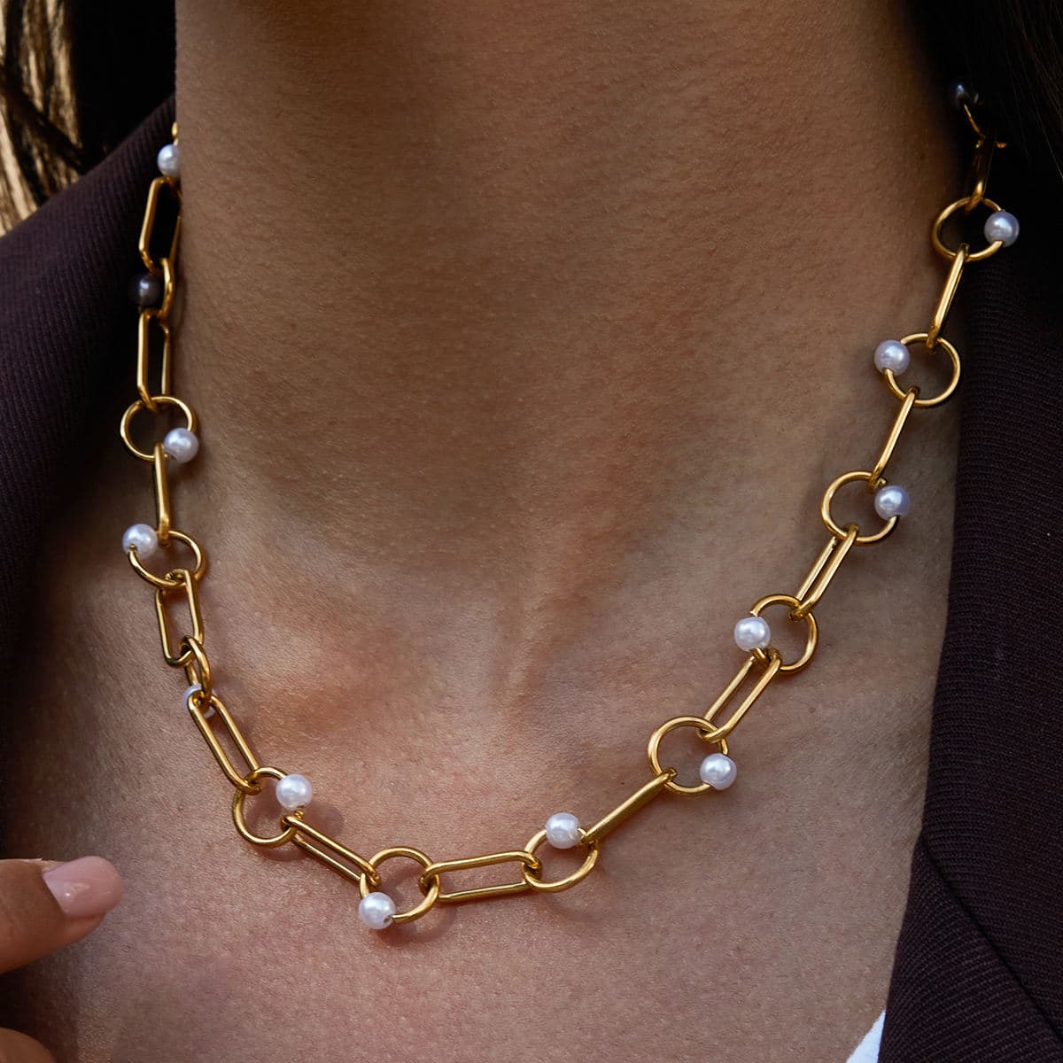 Pearl Paperclip Chain Necklace 
