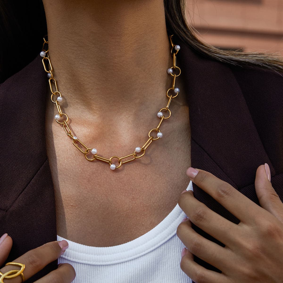Pearl Paperclip Chain Necklace 