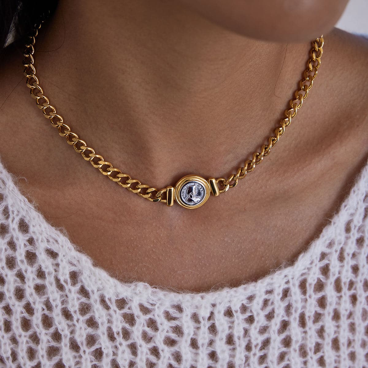 Gold Silver Coin Necklace