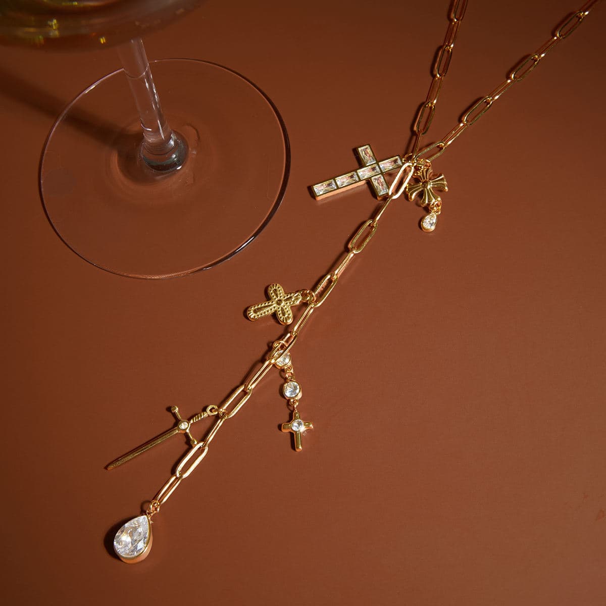 Cross Charm Y Necklace 