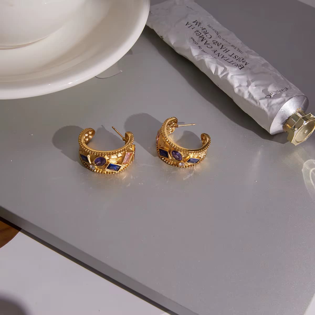 Gemstone Hoop Earrings 