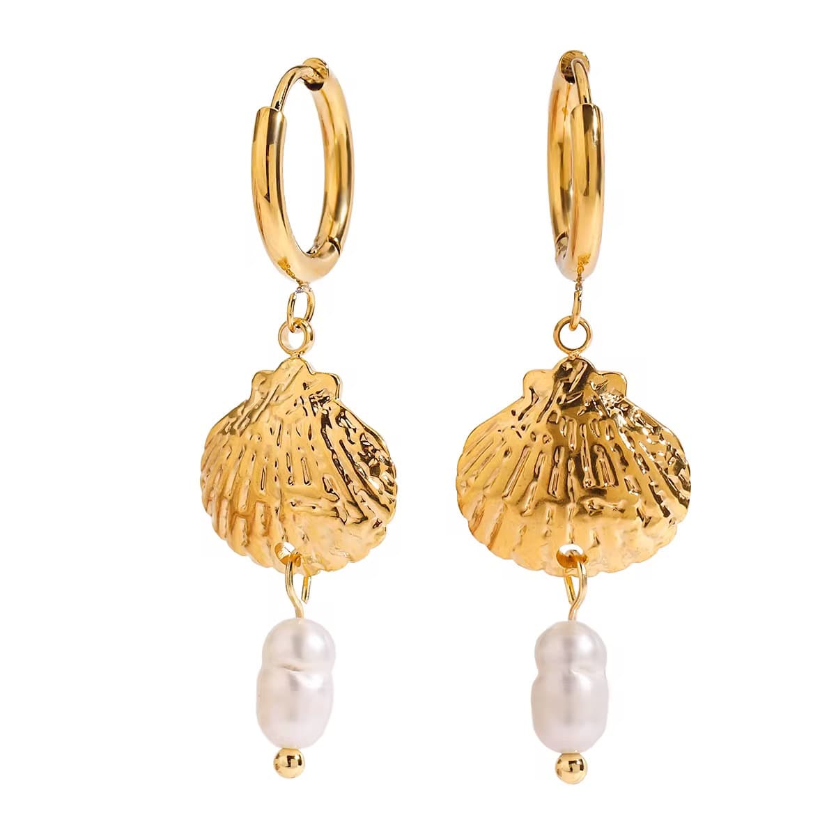 Seashell Freshwater Pearl Drop Earrings 