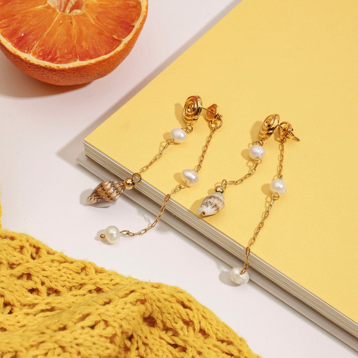 Seashell & Pearl Drop Earrings 