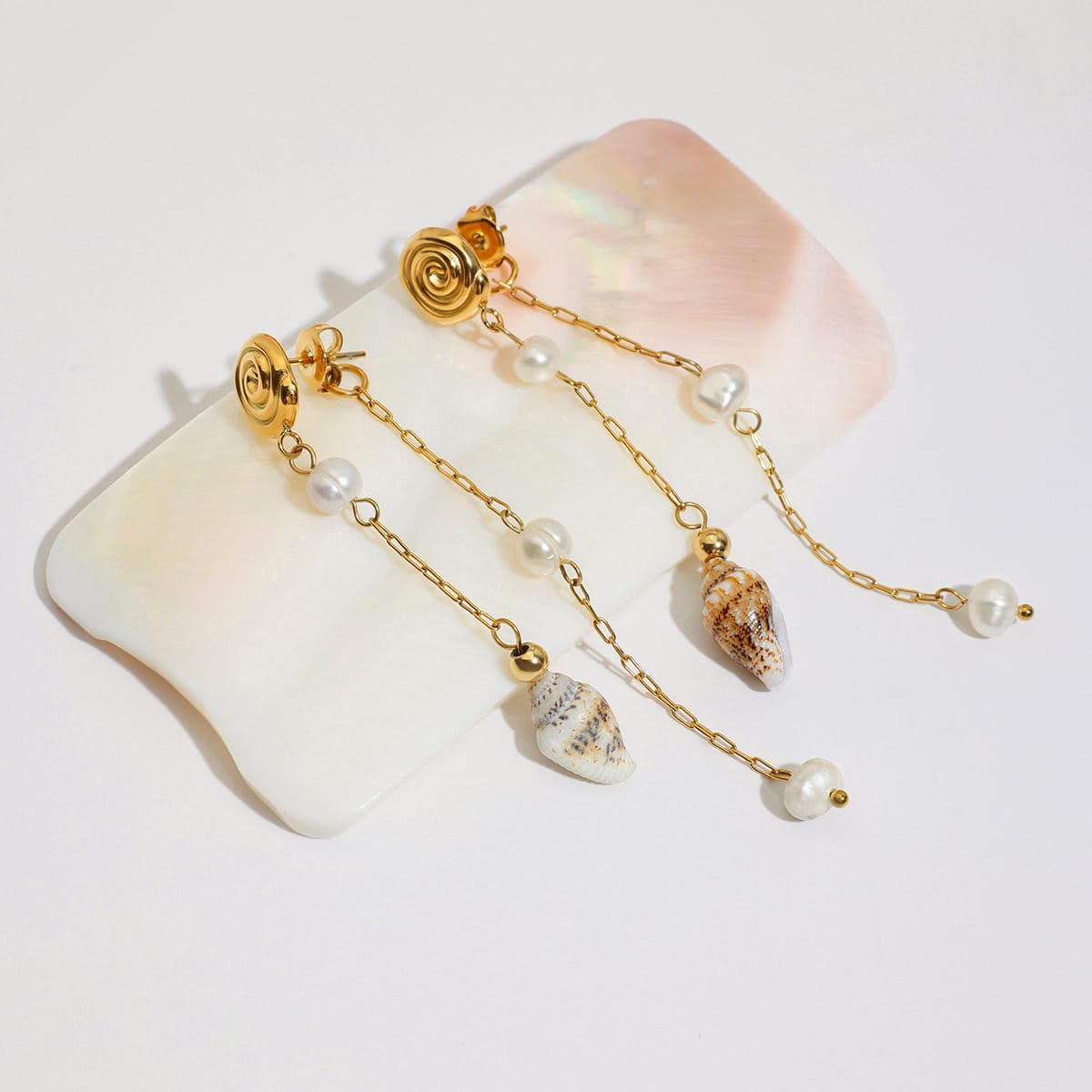 Seashell & Pearl Drop Earrings 