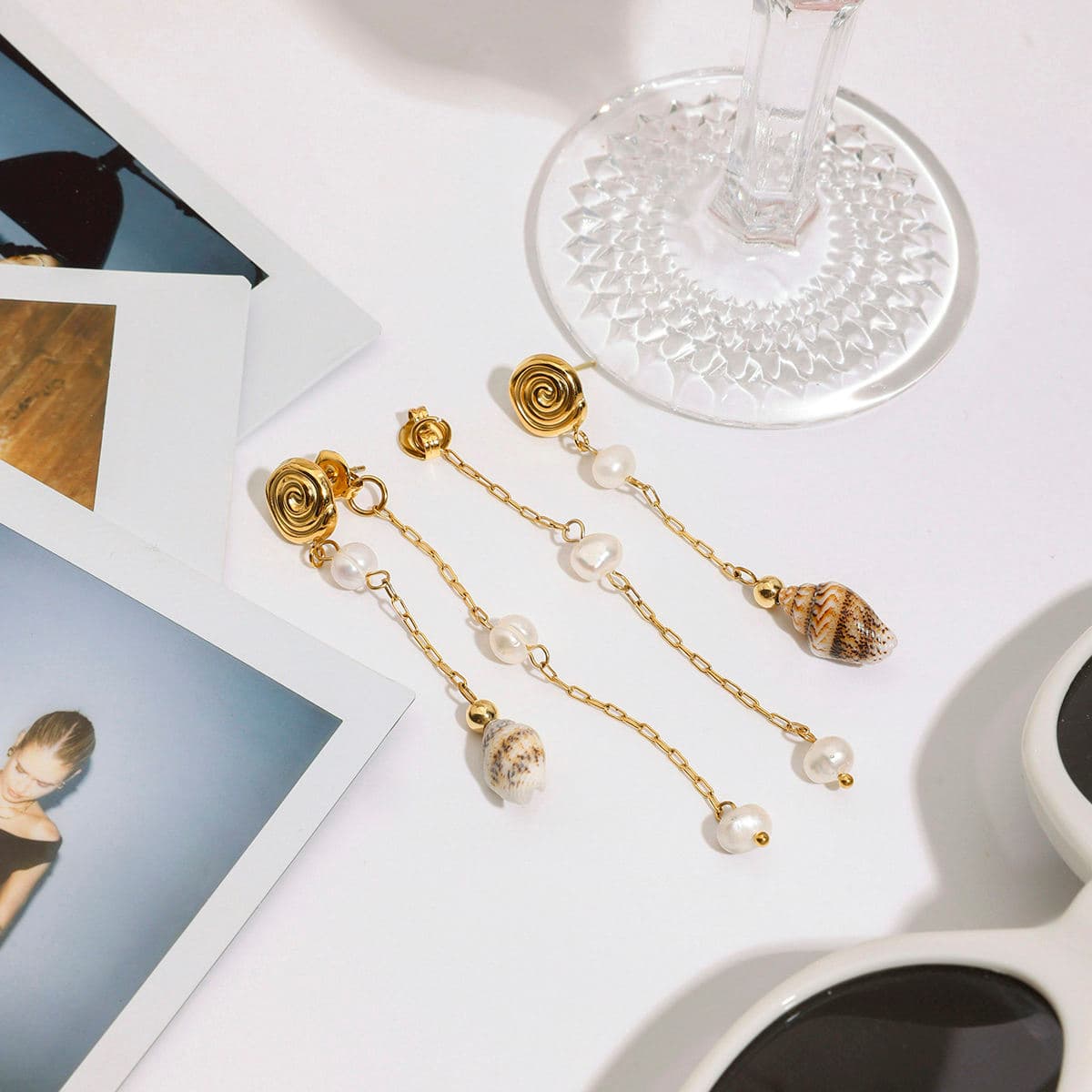 Seashell & Pearl Drop Earrings 