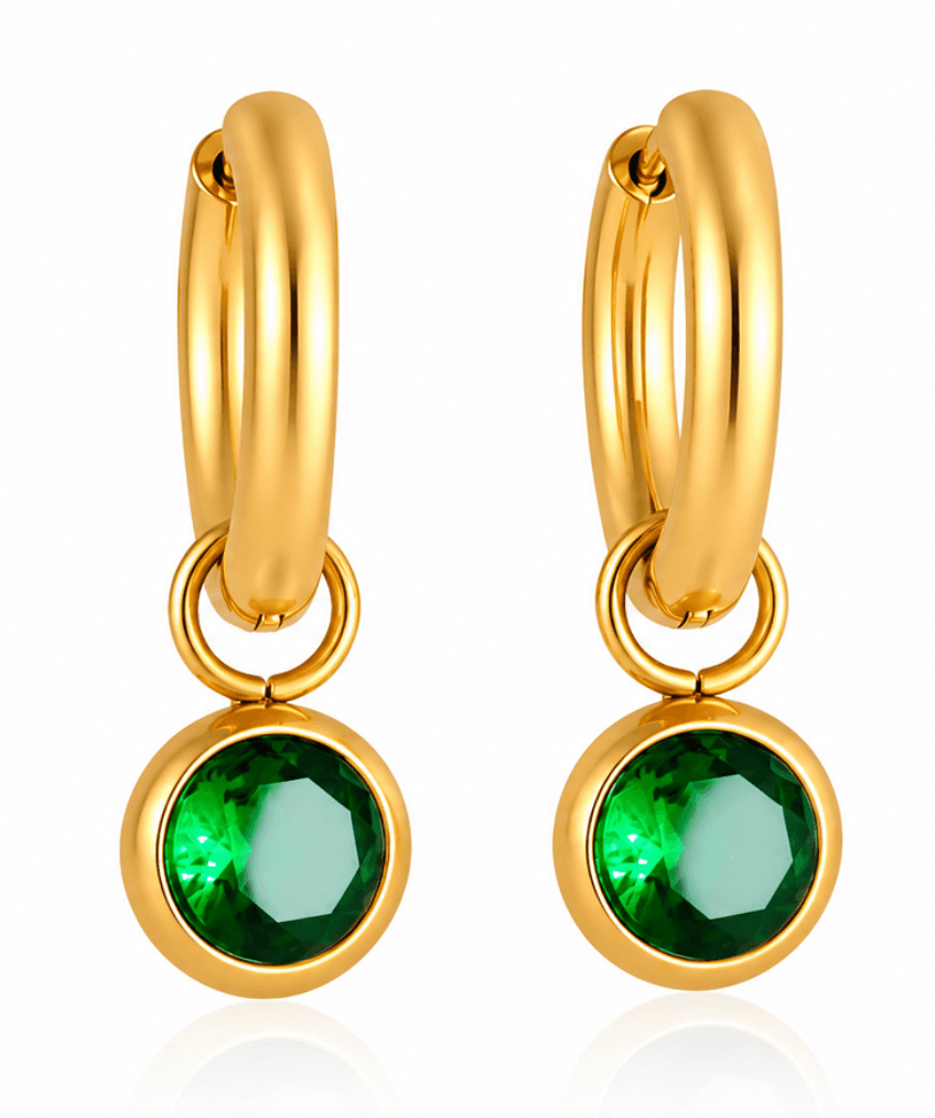 Green Zircon Hoop Earrings