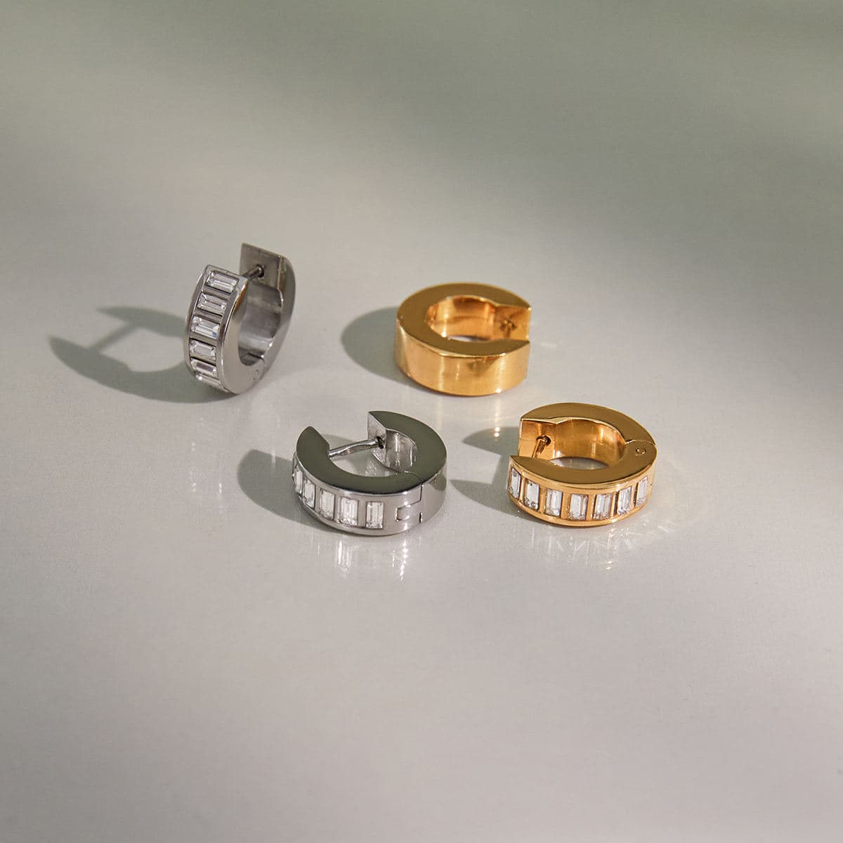 Baguette Zircon Hoop Earrings