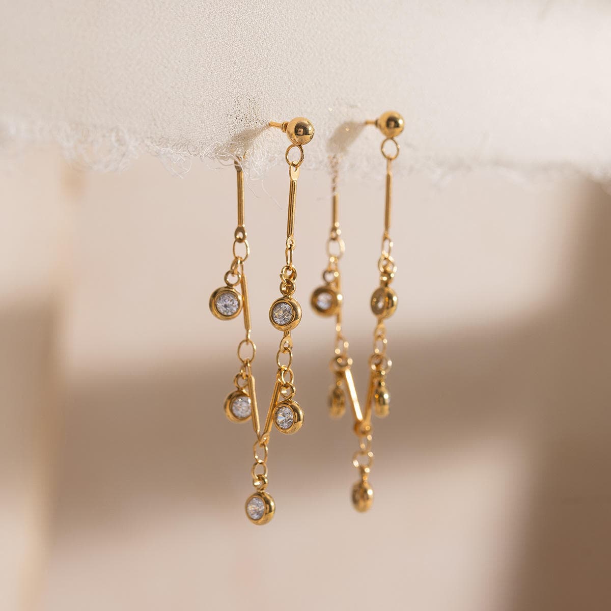 Cubic Zirconia Chain Drop Earrings 