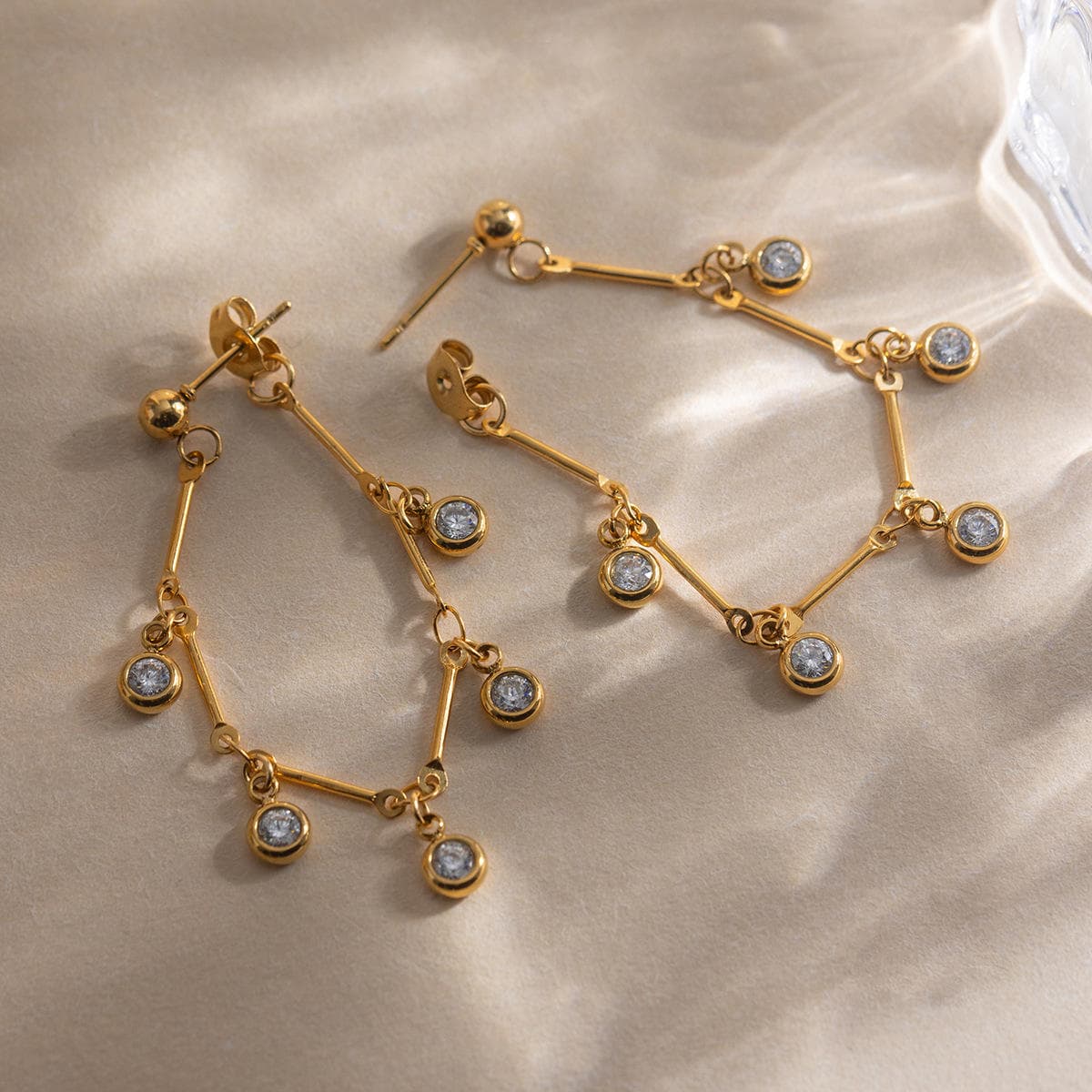 Cubic Zirconia Chain Drop Earrings 