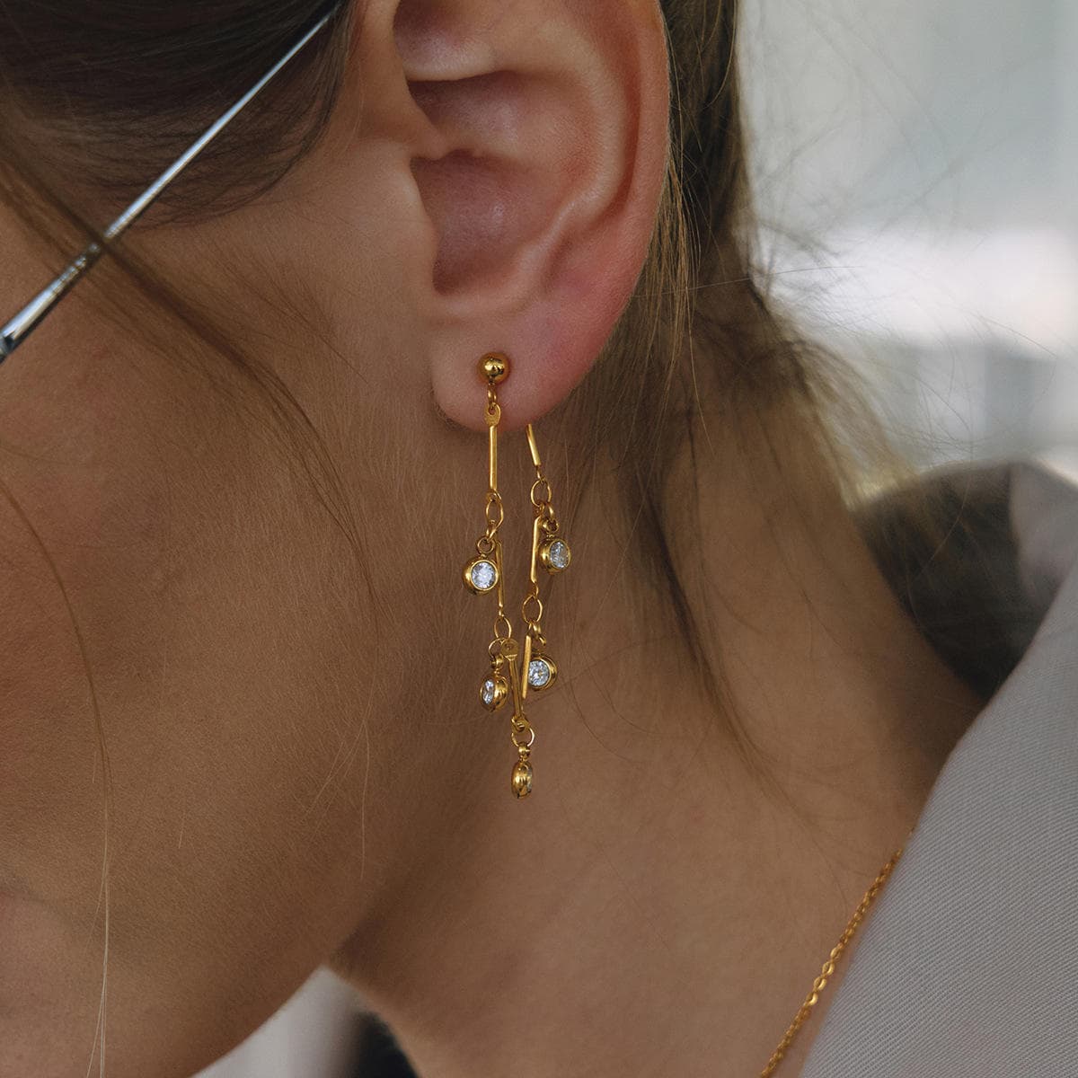 Cubic Zirconia Chain Drop Earrings 