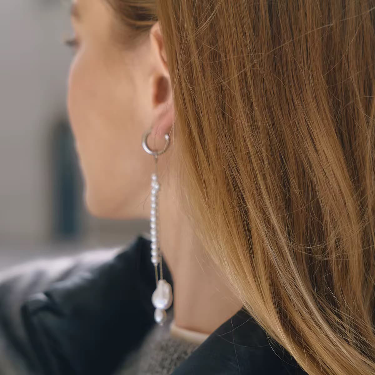 Pearl Drop Chain Earrings