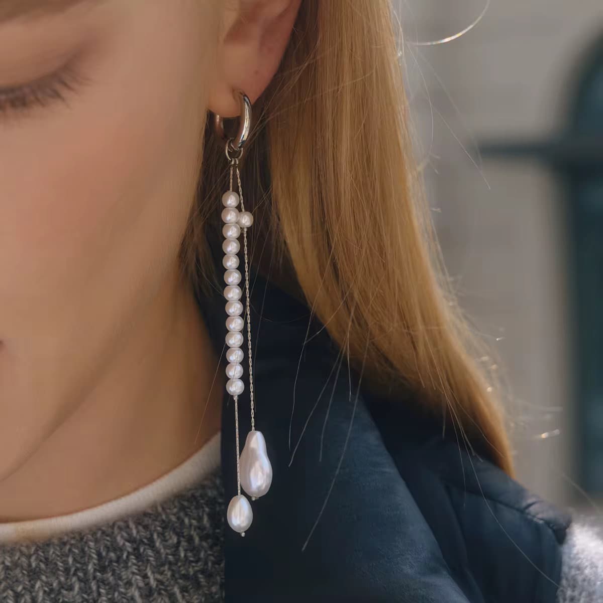 Pearl Drop Chain Earrings
