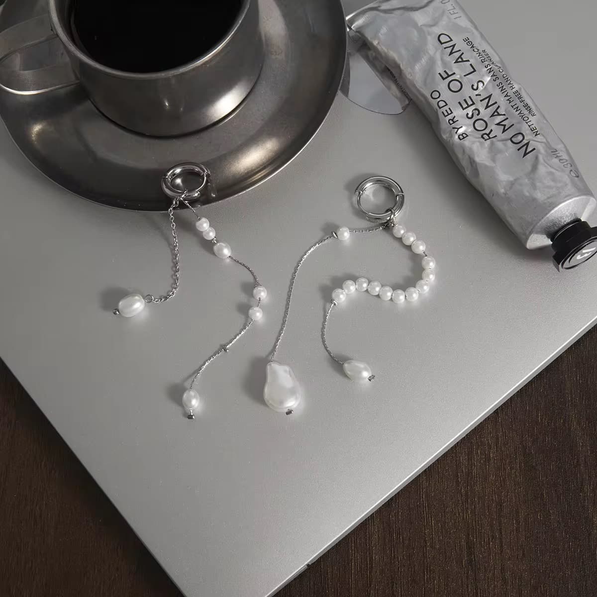 Pearl Drop Chain Earrings