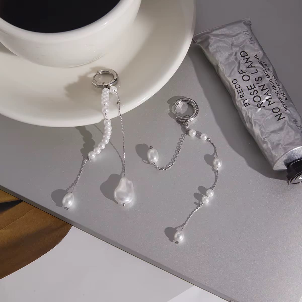 Pearl Drop Chain Earrings