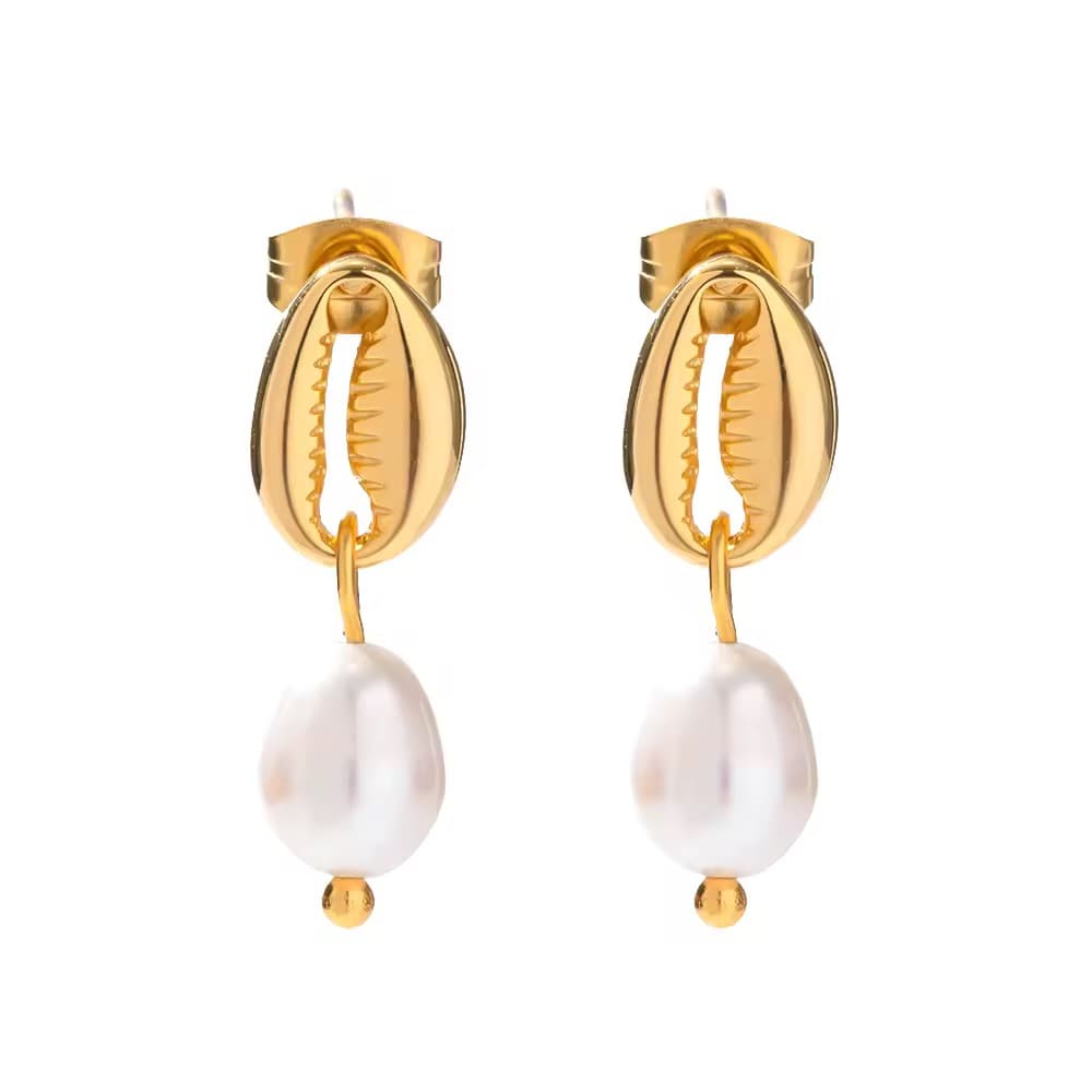 Cowrie Shell Pearl Drop Earrings 