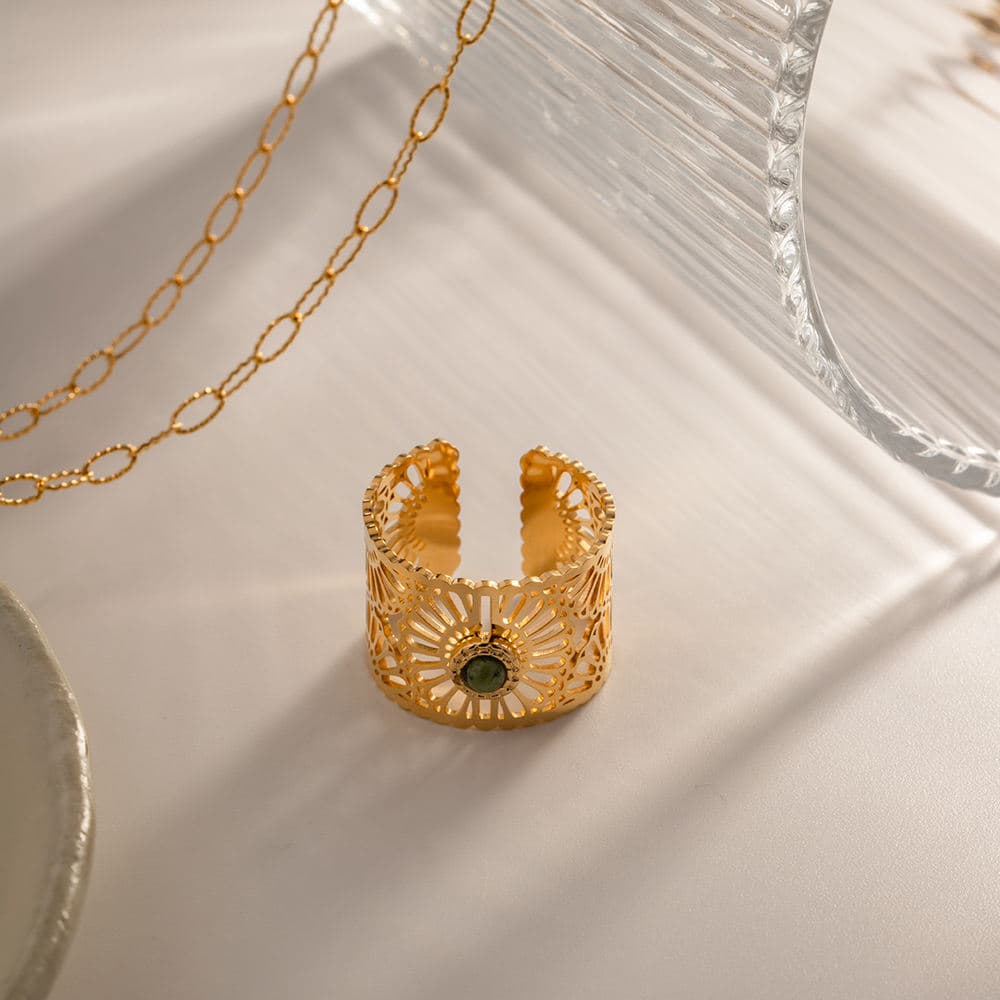 Green Sunburst Ring