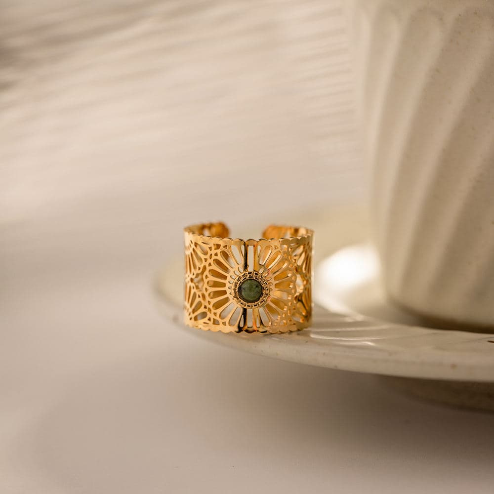 Green Sunburst Ring