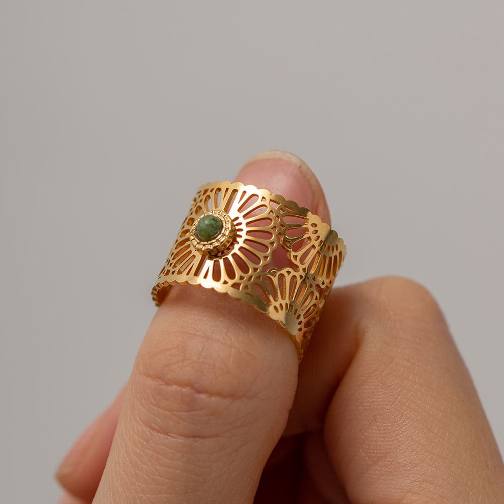 Green Sunburst Ring